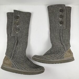 UGG Australia Lattice Cardy Grey Knit Tall Button Boots 5828 Charcoal Womens 10